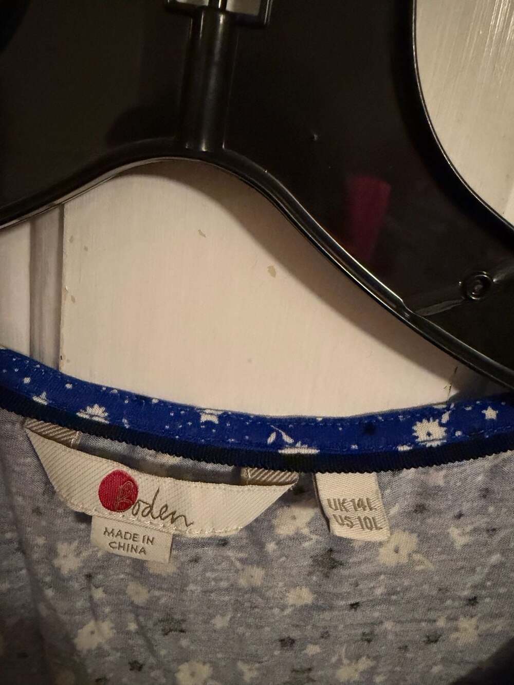 Boden Dress Size US 10L Blue White Star Floral Drawstring Jersey 10 Long Tall - Picture 3 of 8